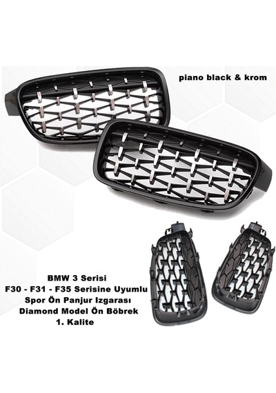 Bmw F35 3 Serisi Diamond Ön Panjur Izgara Böbrek PianoBlack-Krom
