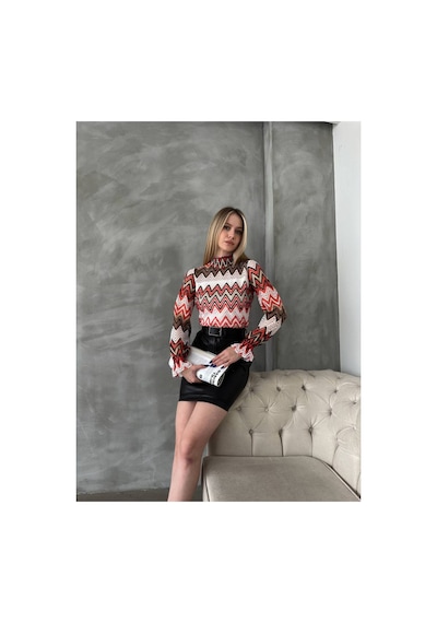 Verymoda Zik Zag Desen Bluz F1558 Oranj