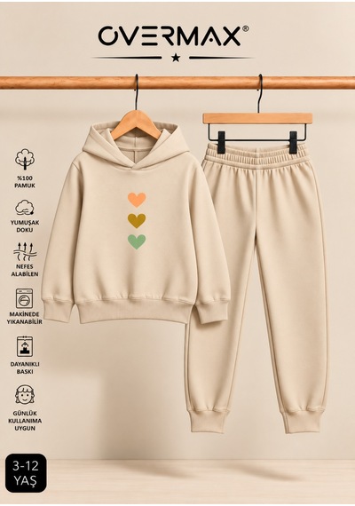 Overmax Çocuk Sevimli Kalpler Baskılı Kapüşonlu Sweatshirt & Eşofman Altı Takım 3-12 Yaş Bej-bej - 918536770 Bej-bej Overmax Çocuk Sevimli Kalpler Baskılı Kapüşonlu Sweatshirt & Eşofman Altı Takım 3-12 Yaş Bej-bej - 918536770 Bej-bej