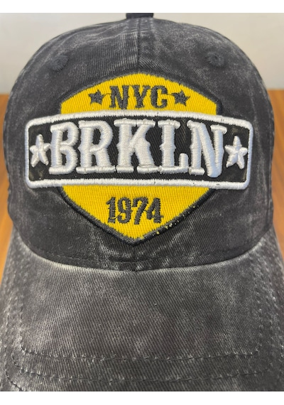 Hamze Vintage Yıkamalı Eskitme Model İthal Nakışlı Unisex Cap Şapka Siyah-Füme