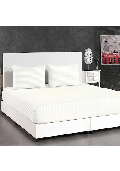 Lastikli Çift Kişilik Otel Tipi Pamuk Saten Nevresim Takımı Orkide Collection Beyaz