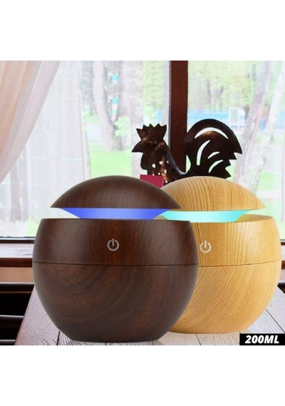 Ahşap Görünümlü Küre Hava Nemlendirici, Led Rgb Işıklı, Ultrasonik Aroma Difüzör, 10 Cm Çok Renkli