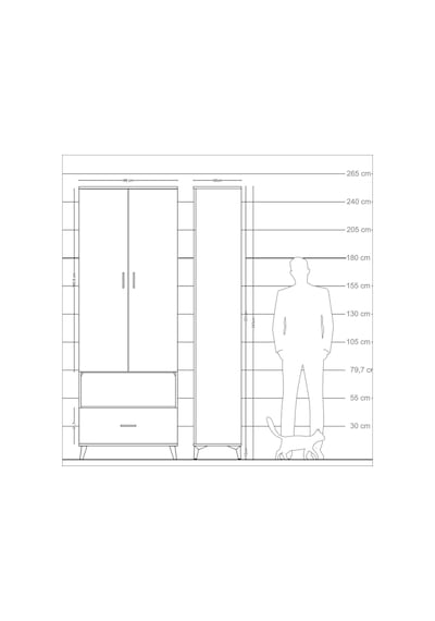 Arges Dolap 2 Raflı Tek Çekmeceli Tek Askılı 88x30x243 Antrasit-aytaşı Antrasit