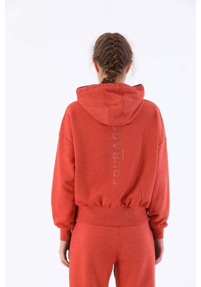 Maraton Sportswear Oversize Kadın Kapşonlu Uzun Kol Basic Kiremit Sweatshirt 20335-kiremit