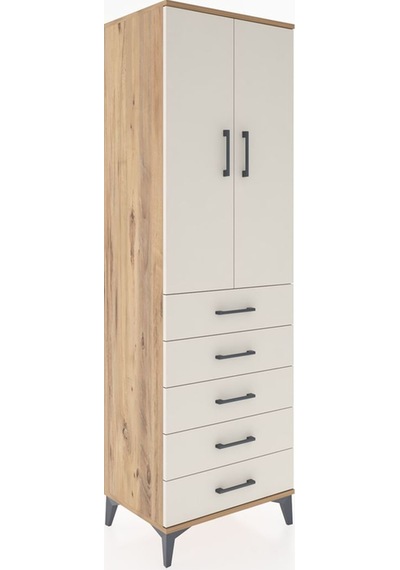 Hyperion Dolap 3 Raflı 5 Çekmeceli 2 Kapaklı 60x44x195 Çam-aytaşı Atlas Çam