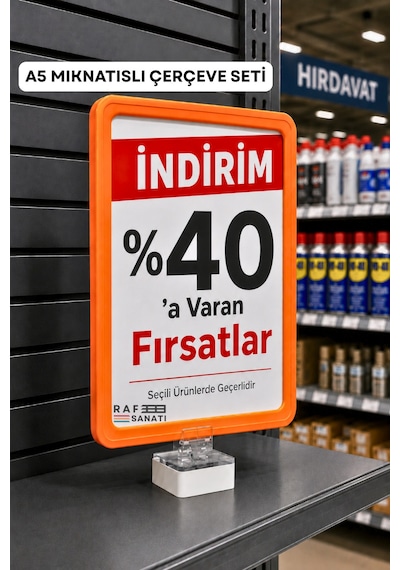 A5 Mıknatıs Tutuculu Fiyatlık Etiketlik Dikey Yatay Ve Bilgilendirme Çerçevesi Turuncu
