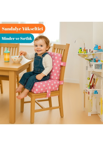 Yatella Bebekler Ve Çocuklar İçin Sandalye Yükseltici Mama Sandalyesi Minderi Pembe Yıldız
