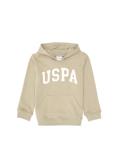 U.S. Polo Assn. Kız Çocuk Açık Haki Payet İşlemeli Kapüşonlu Basic Sweatshirt 50314312-VR183