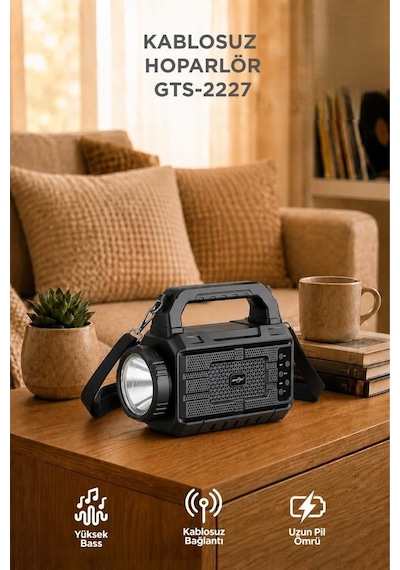 Torima GTS-2227 Bluetooth 5.0 Güneş Panelli Projektör El Fenerli Kablosuz Speaker