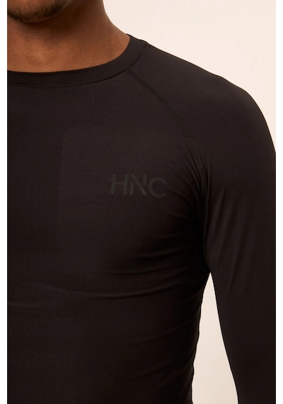 Hnc Sport Kartal Erkek Uzun Kol Tek Kol Dijital Baskılı Compression Fitness Gym Spor Body Tshirt Siyah