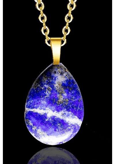 Erilsa Sertifikalı 24k Altın Kaplama Damla Kesim Lapis Lazuli Taşı Kolye Çok Renkli