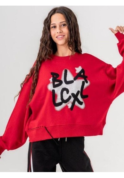 Kız Çocuk Black Yazılı Sweatshirt-14772 Kırmızı