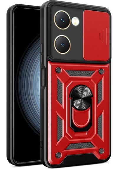 Vivo Y18 Kılıf Pars Lens Yüzüklü Silikon Kırmızı