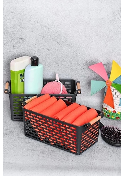 4 Adet - Çok Amaçlı Plastik Tutacaklı Organizer Sepet Dolap Içi Çekmece Düzenleyici Siyah