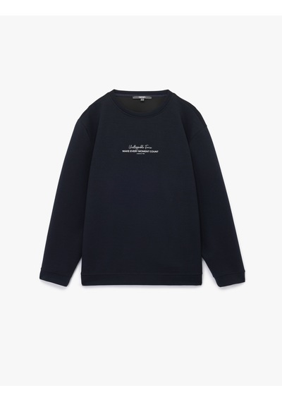 Koton Uzun Kollu Bisiklet Yaka Baskılı Sweatshirt Lacivert 6wam70095mk Lacivert