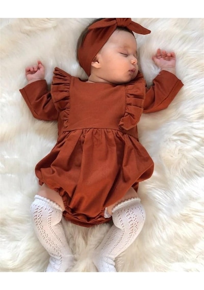Nursu Baby Hardal Fırfırlı Kız Bebek Şort Tulum-Hardal