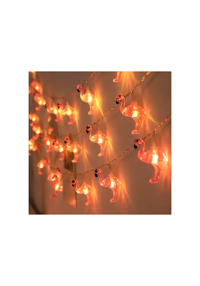 Pembe Flamingo Figürlü 10 Lu Led Işık Zinciri, Dekoratif Aydınlatma, Oda, Parti, Yılbaşı Işığı - Bgazincirled003