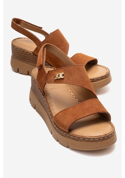 Luvishoes Sophıe Taba Süet Hakiki Deri Kadın Dolgu Topuklu Sandalet Taba
