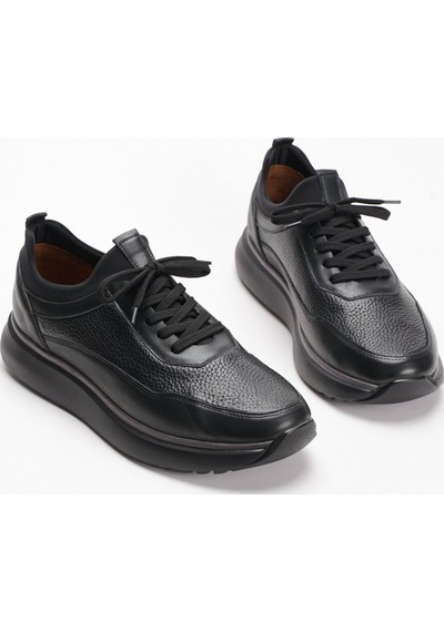 Fame Step Hakiki Deri Erkek Yürüyüş Ayakkabısı Casual Comfort Streç Yapı Bağcıksız Kullanım Ortopedik Günlük Rahat Taban Siyah Sneaker