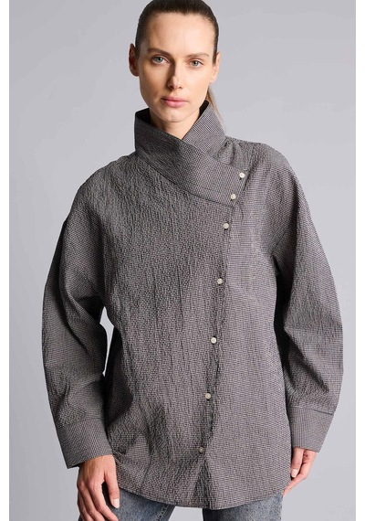 Defacto Regular Fit Asimetrik Düğmeli Kırışık Dokulu Tunik I3865ax26aunv42 Lacivert-nv42
