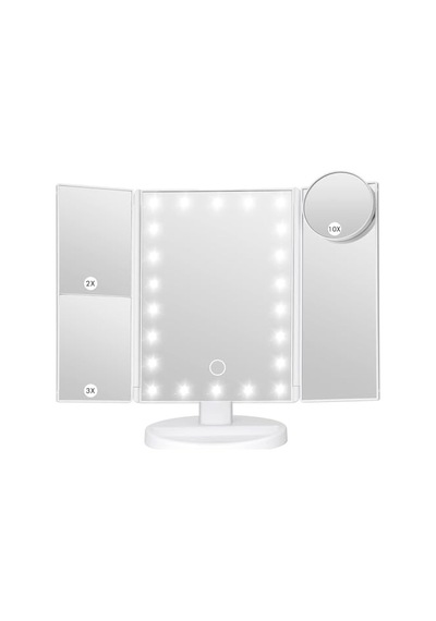 Led Işıklı Katlanabilir Makyaj Aynası - 2x 3x 10x Büyütme Modu - Dokunmatik Touch Ekran - 5 Farklı Ayna Açık Bej