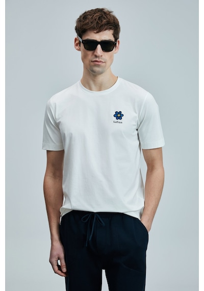 Lufian Erkek Peace Modern Grafik T-shirt 111020246 Kırık Beyaz KIRIK BEYAZ