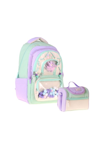 Calacilo Kız Çocuk İlkokul Sırt Çantası Ve Beslenme Seti - Rainbow Lila Yeşil Renkli Lila - Yeşil Setcc-c4089b Çok Renkli