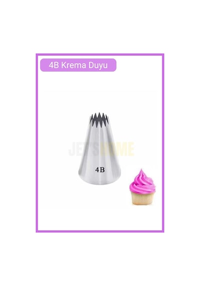 4b Açık Yıldız Desen Krema Duyu Büyük Boy Pasta Duyu Paslanmaz Çelik Krema Torbası Ucu 2.5x1.2x3.8 Cm Metalik Gri