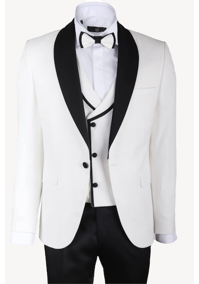 Ysf Erkek Krem Slim Fit Yelekli Çıkma Şal Yaka Damatlık