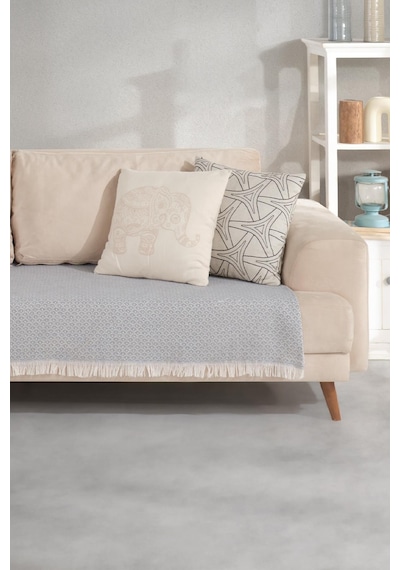 Zeynep Tekstil Halfy Natural Pamuklu Koltuk Şalı Çekyat Örtüsü 100 x 210 CM Gri