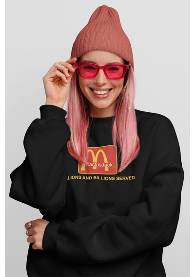 Macklin Unisex Kadın Erkek Cactus Jack Mc Özel Tasarım Baskılı Bisiklet Yaka Sweatshirt Siyah Mck0038 Siyah