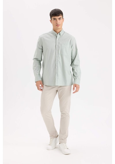 DeFacto %100 Pamuk Regular Fit Polo Yaka Oxford Basic Düz Uzun Kollu Gömlek A8028AX25SPGN1128