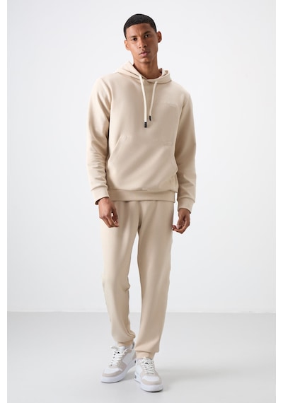 Tommy Life Bej Pamuklu Kalın Yumuşak Dokulu Comfort Fit Nakışlı Erkek Eşofman Takım - 85255 Bej