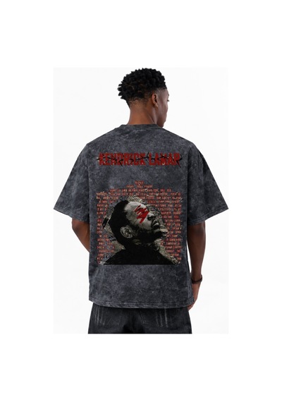 Kendrick Lamar Rapper Şarkıcı Baskılı Unisex Oversize Eskitme Yık Siyah