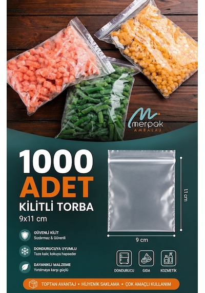 Kilitli Torba 9x11 Cm 1000 Adet Şeffaf Kilitli Buzdolabı Poşet Kına Çerez Poşeti Saklama Poşeti