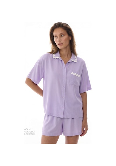 Penti Lila Ella Düğmeli Gömlek Şortlu Pijama Takımı