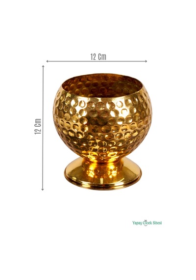 Yapay Çiçek Sitesi Metal Dekoratif Darbeli Küre Saksı 12 Cm Altın