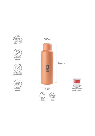 Paslanmaz Çelik Somon Rengi Su Şişesi 600 ml No:82