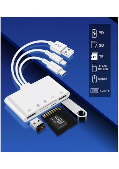 Type-c Usb Lightning Otg Apple iPhone  Uyumlu  Tf Sd Micro Kart Okuyucu Card Çevirici Dönüştürücü Adaptör
