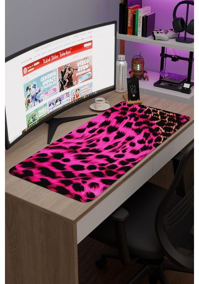 Leopar Kaymaz Dikişli Kauçuk Oyuncu Mousepad V5 - 90x40 Xxl Gaming Mouse Pad Fare Altlığı