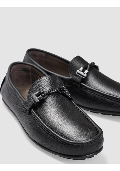 Cabani Sanvano Hakiki Deri Siyah Tokalı Erkek Loafer