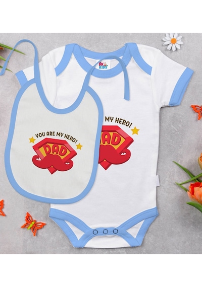 Bk Kids My Hero Dad Tasarımlı Mavi Bebek Body Zıbın Ve Mama Önlüğ Çok Renkli