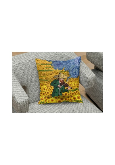 Van Gogh Sanat Ve Müzik Desenlı Kare Yastık Kılıfı Çok Renklı