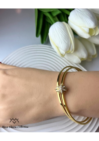 Yıldız Figürlü Zirkon Taşlı Çelik Ajda Charmı / Kolye Ucu Gold