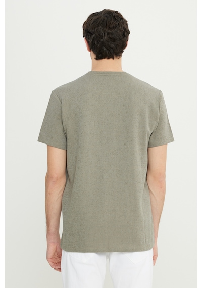 AC&Co / Altınyıldız Classics Erkek Hakı Pamuklu Slim Fit Dar Kesim Bisiklet Yaka Jakarlı Esnek Tişört Haki