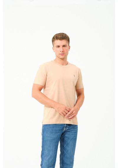 Erkek Basic Göğüs Nakış Detaylı Standart Fit Normal Kesim %100 Pamuk T-shirt Gri Melanj