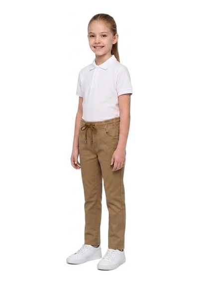 Erdem Kıds Unisex Erkek Kız Çocuk Beli Lastikli Boru Paça Kanvas Keten Camel Okul Pantolonu Camel Camel