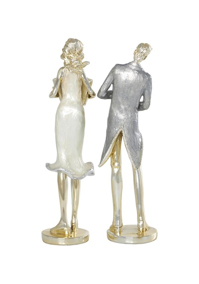 Reçine Müzisyen Heykeli, Akordeon/saksafon, 2'li Set, 10x36 Cm, Altın Diğer