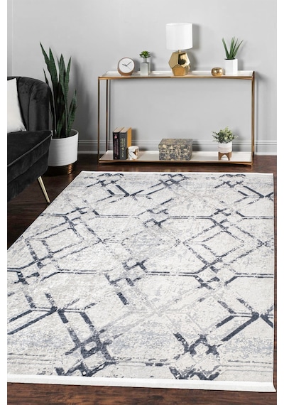 Mariesse Home Modern Desenli Dekoratif Saçaklı Oturma Odası Ve Salon Halısı Gri