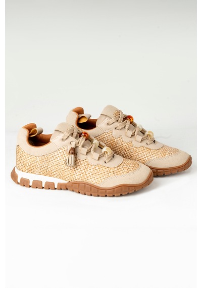 Tw Tonny White Tokyo - 193-1 Kadın Hasır Sneaker Süet Detaylı Boncuklu Calla Bej